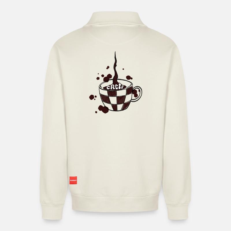Coffee_Crew - Relaxed Unisex Organic Half Zip Sweatshirt – von SPREAD - Naturweiß