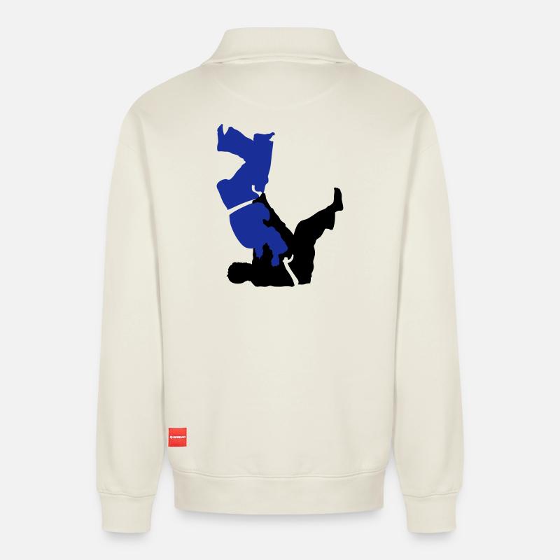 Judo - Relaxed Unisex Organic Half Zip Sweatshirt – von SPREAD - Naturweiß