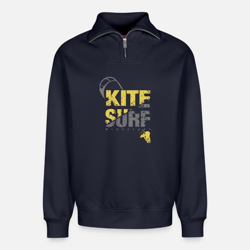 KITE SURF 2 - Relaxed Unisex Organic Half Zip Sweatshirt – von SPREAD - Navy