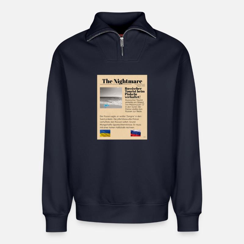 The Nightmare 2 Ironisch - Relaxed Unisex Organic Half Zip Sweatshirt – von SPREAD - Navy