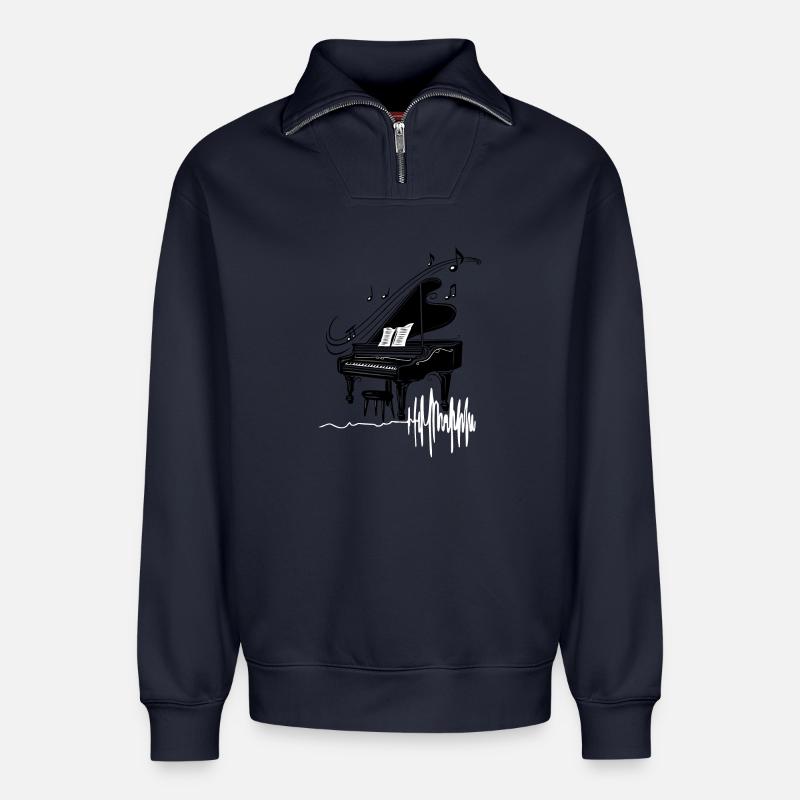 Herzschlag Piano Klavier Herzfrequenz - Relaxed Unisex Organic Half Zip Sweatshirt – von SPREAD - Navy