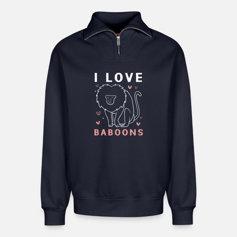 Babouin Primate Singe Babouin - Sweat unisexe décontracté en coton biologique à demi-zip – de SPREAD - bleu marine