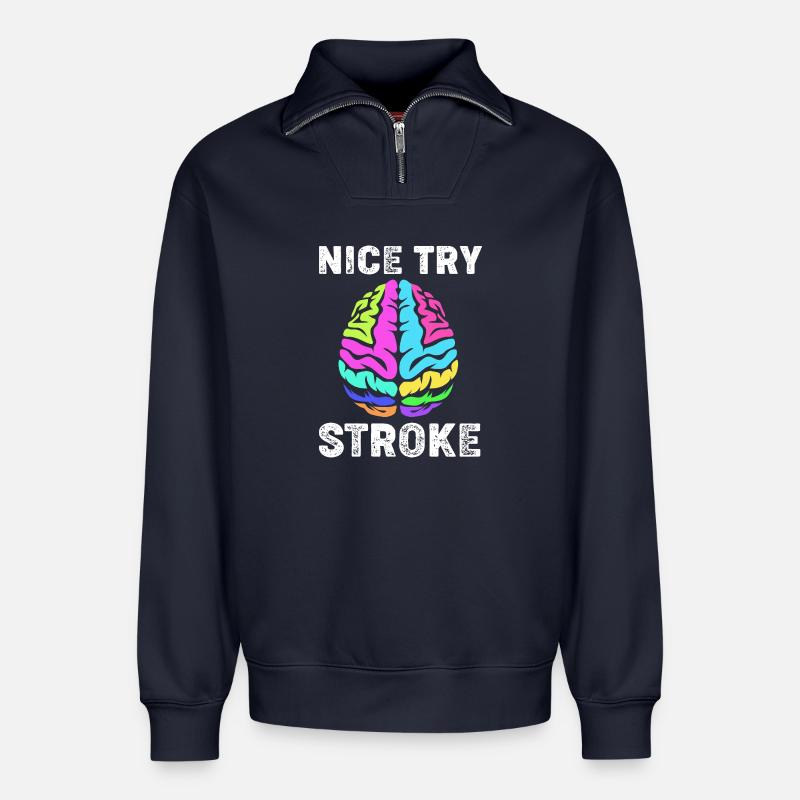 Stroke Stroke - Sweat unisexe décontracté en coton biologique à demi-zip – de SPREAD - bleu marine