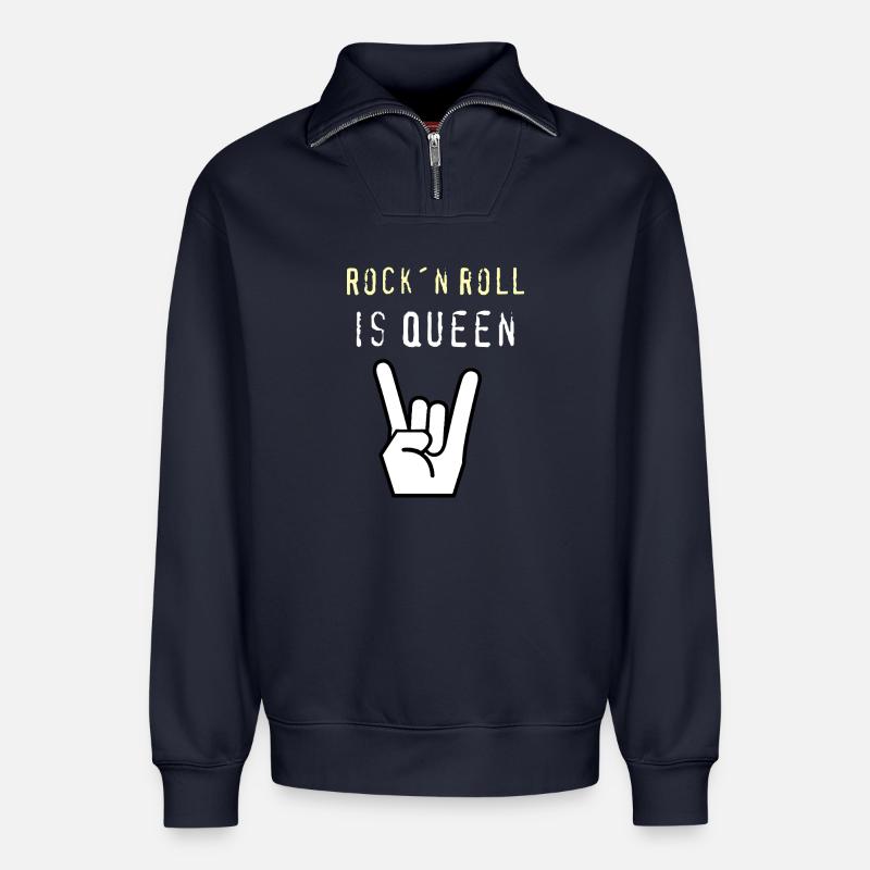 Rockn_Roll_is_Queen - Sweat unisexe décontracté en coton biologique à demi-zip – de SPREAD - bleu marine