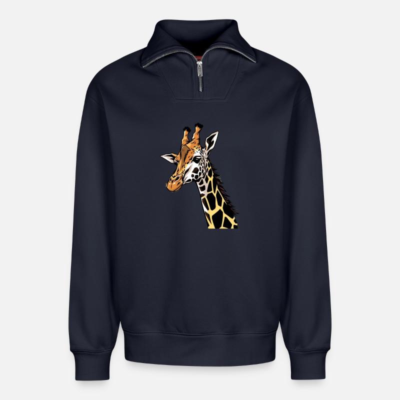 Giraffe - Relaxed Unisex Organic Half Zip Sweatshirt – von SPREAD - Navy