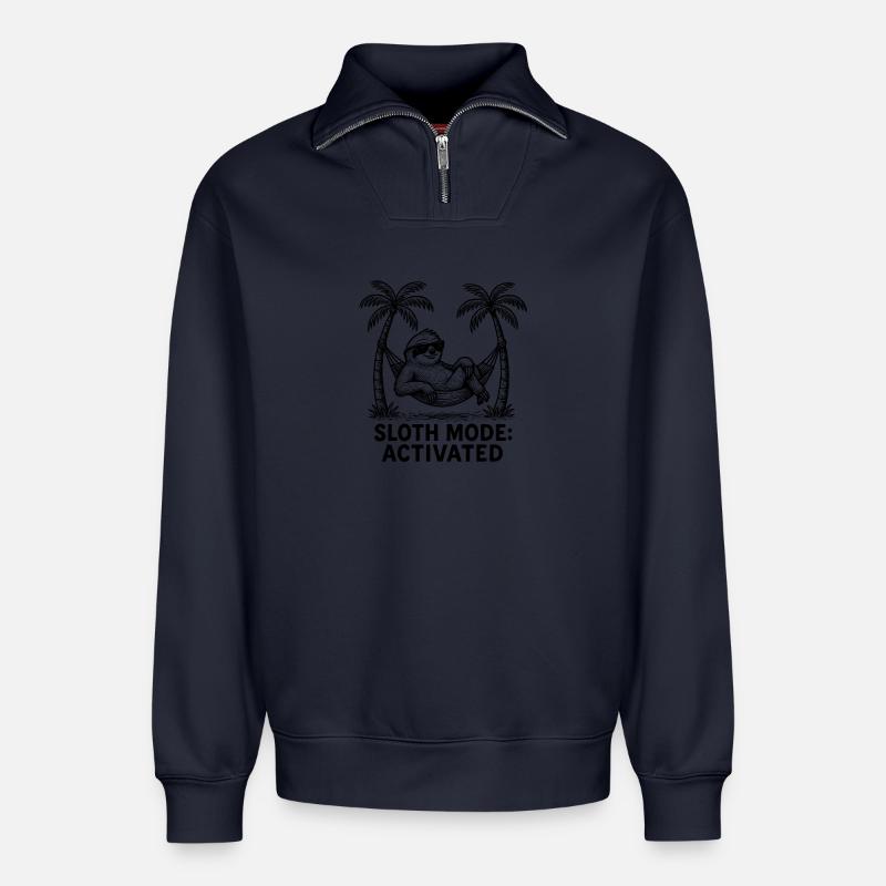 Faultier Sloth Mode: Activated Chillen Arbeit - Relaxed Unisex Organic Half Zip Sweatshirt – von SPREAD - Navy