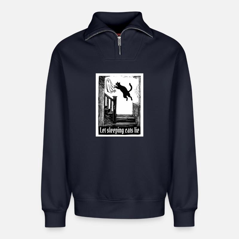 Let sleeping cats lie - Relaxed Unisex Organic Half Zip Sweatshirt – von SPREAD - Navy