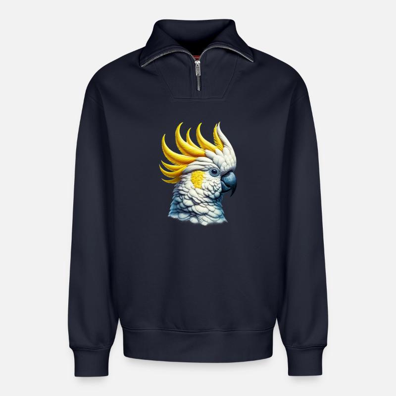 Kakadu-Papagei - Relaxed Unisex Organic Half Zip Sweatshirt – von SPREAD - Navy
