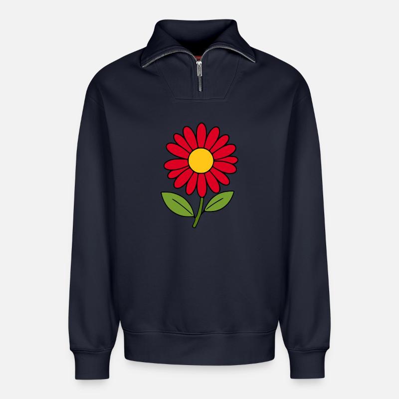 Blume rot rote Blume Blumen  - Relaxed Unisex Organic Half Zip Sweatshirt – von SPREAD - Navy