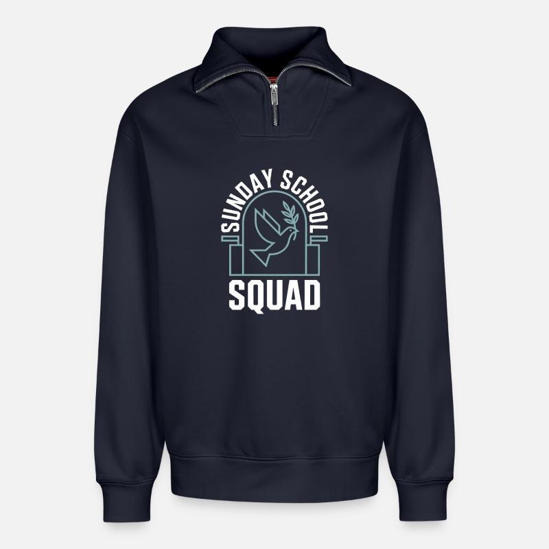 Équipe d’école du dimanche - Sweat unisexe décontracté en coton biologique à demi-zip – de SPREAD - bleu marine