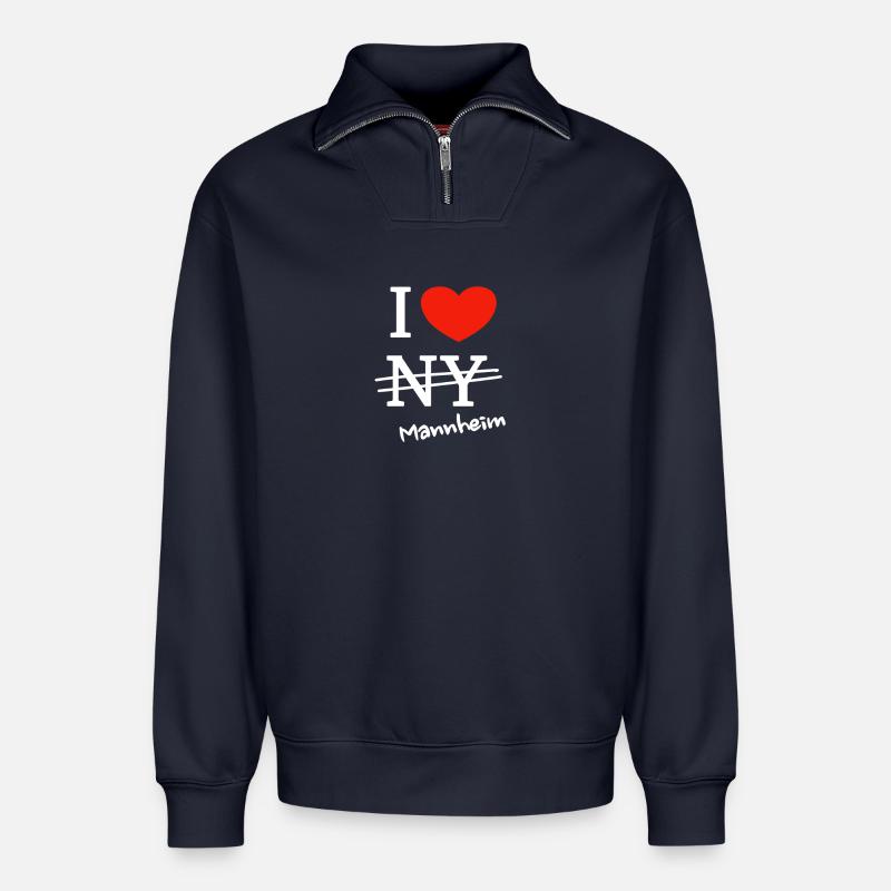 J'adore Mannheim - Sweat unisexe décontracté en coton biologique à demi-zip – de SPREAD - bleu marine