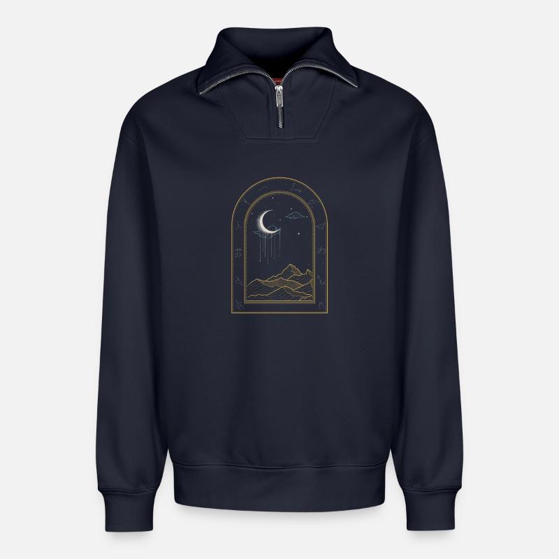 Beyond the Night Sky - Relaxed Unisex Organic Half Zip Sweatshirt – von SPREAD - Navy