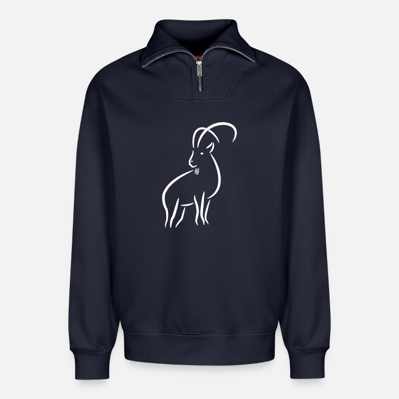 Steinbock Strichzeichnung - Relaxed Unisex Organic Half Zip Sweatshirt – von SPREAD - Navy