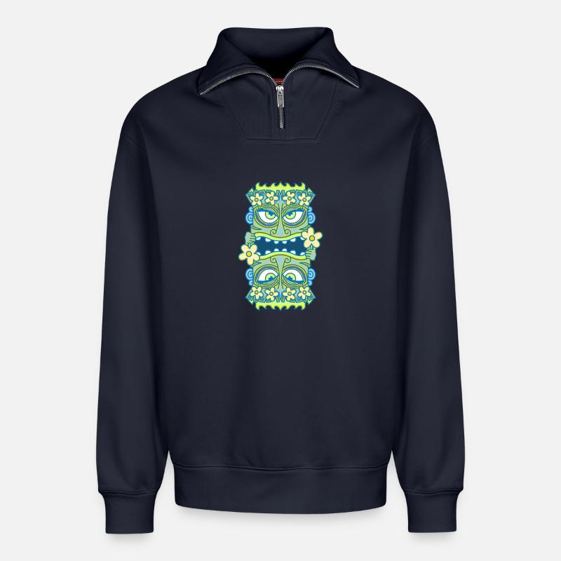 Blaue Tiki Queen - Blumen - Relaxed Unisex Organic Half Zip Sweatshirt – von SPREAD - Navy