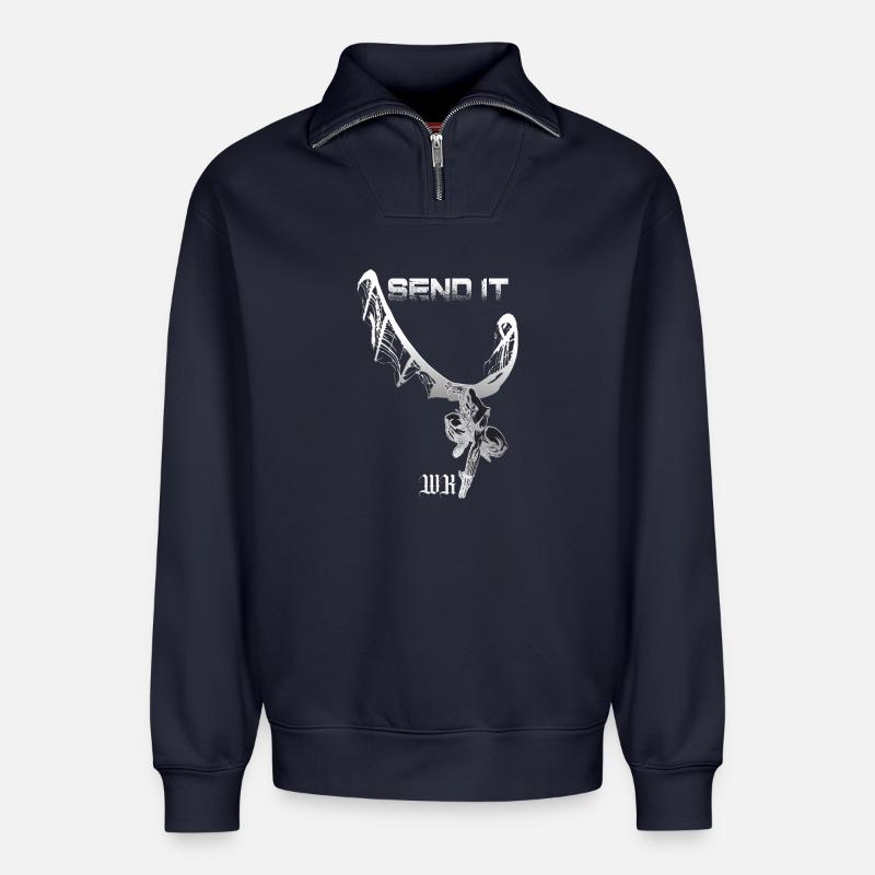 Send It Skelettdrache Grunge - Relaxed Unisex Organic Half Zip Sweatshirt – von SPREAD - Navy