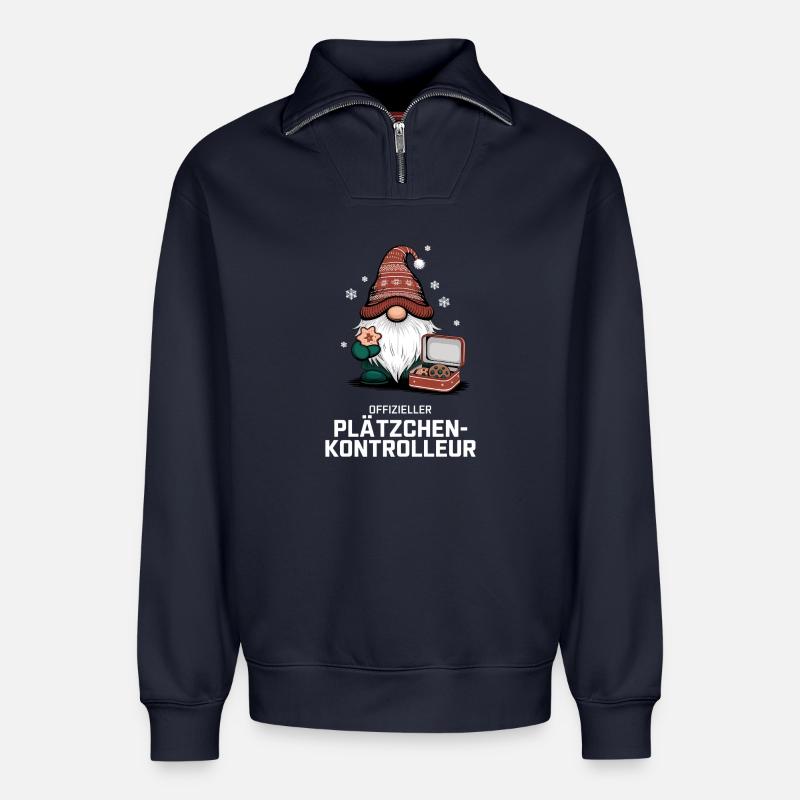 Offizieller Plätzchenkontrolleur Gnom - Relaxed Unisex Organic Half Zip Sweatshirt – von SPREAD - Navy