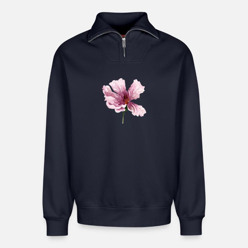 blume rosa - Relaxed Unisex Organic Half Zip Sweatshirt – von SPREAD - Navy