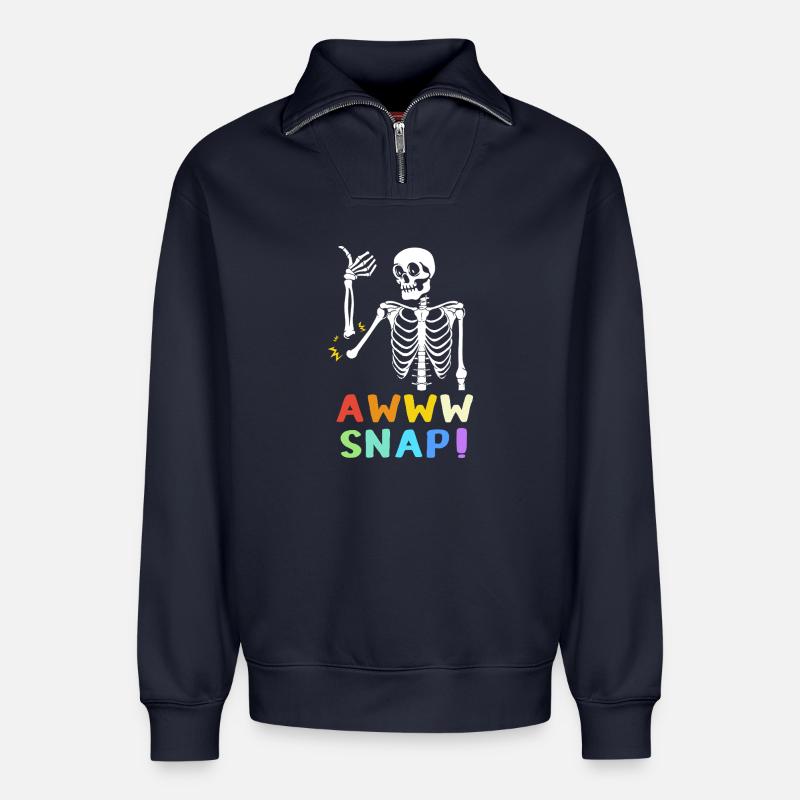 Knochenbruch Halloween Skelett Knochen Armbruch - Relaxed Unisex Organic Half Zip Sweatshirt – von SPREAD - Navy