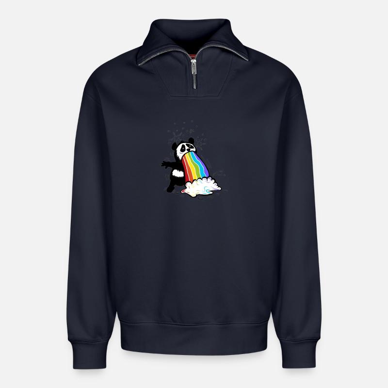 Panda_upchuck - Relaxed Unisex Organic Half Zip Sweatshirt – by SPREAD - navy