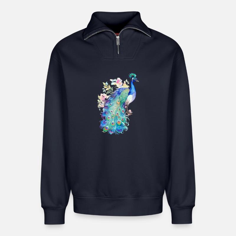 Pfau - Relaxed Unisex Organic Half Zip Sweatshirt – von SPREAD - Navy