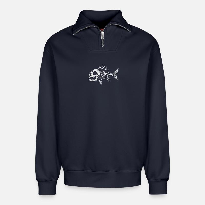 Perche Pirate Blanc - Sweat unisexe décontracté en coton biologique à demi-zip – de SPREAD - bleu marine