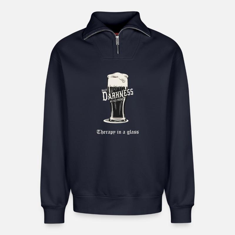 Hello Darkness – Therapy in a Glass - Relaxed Unisex Organic Half Zip Sweatshirt – von SPREAD - Navy