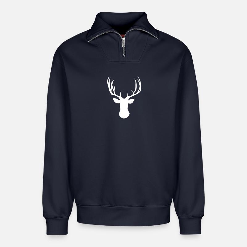 Hirsche - Relaxed Unisex Organic Half Zip Sweatshirt – von SPREAD - Navy