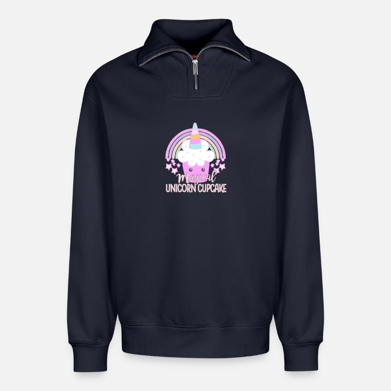Einhorn-Cupcake - Relaxed Unisex Organic Half Zip Sweatshirt – von SPREAD - Navy
