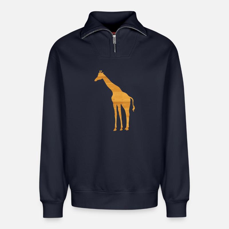 girafe - Sweat unisexe décontracté en coton biologique à demi-zip – de SPREAD - bleu marine