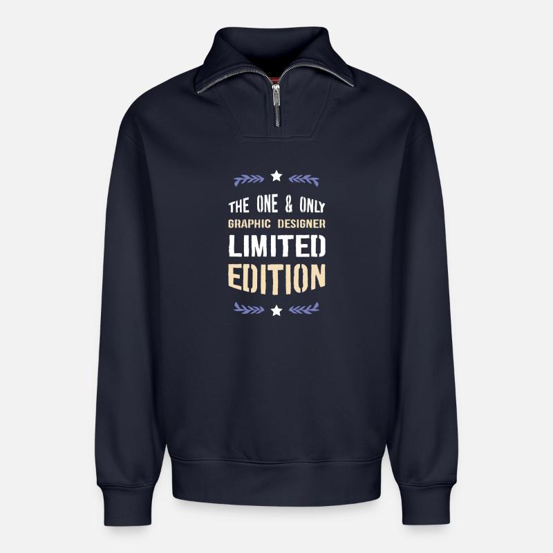 Édition graphique limitée - Sweat unisexe décontracté en coton biologique à demi-zip – de SPREAD - bleu marine