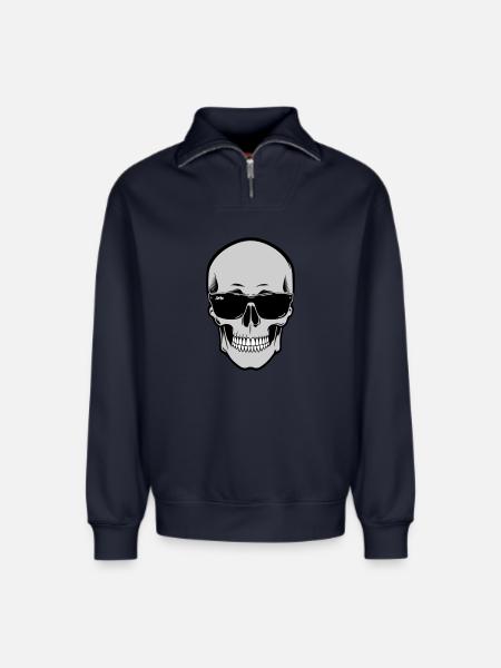 Skull with Sunglasses Graphic - Relaxed Unisex Organic Half Zip Sweatshirt – by SPREAD - navy