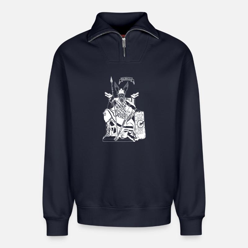 Odin on throne white - Relaxed Unisex Organic Half Zip Sweatshirt – by SPREAD - navy