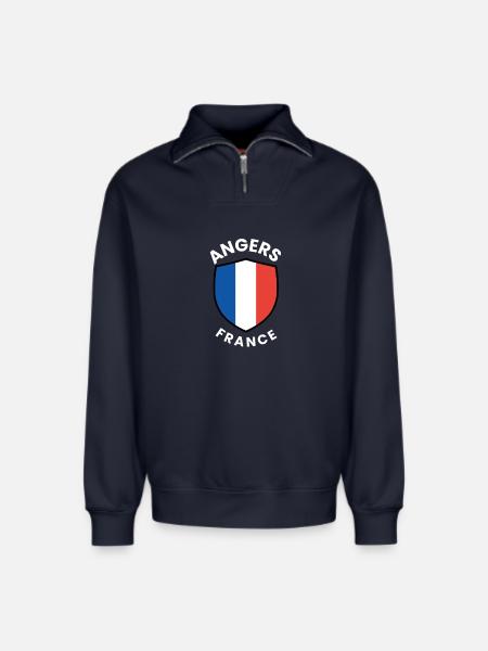 Angers France Shield Emblem - Relaxed Unisex Organic Half Zip Sweatshirt – by SPREAD - navy