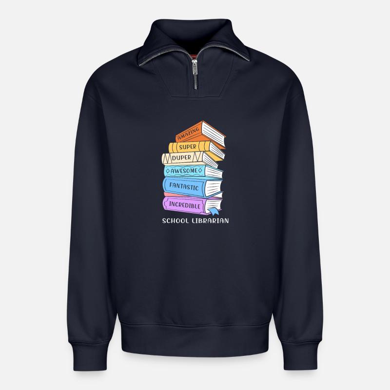 Lesen Bibliothek Leseratte - Relaxed Unisex Organic Half Zip Sweatshirt – von SPREAD - Navy
