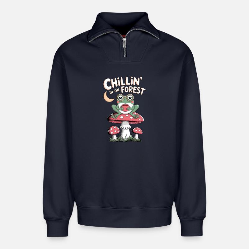 Chillin im Waldfrosch - Relaxed Unisex Organic Half Zip Sweatshirt – von SPREAD - Navy
