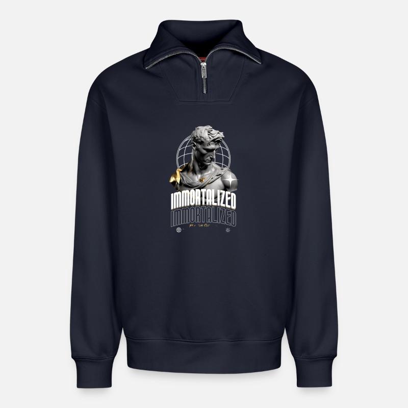 Immortalized Skulptur Globus - Relaxed Unisex Organic Half Zip Sweatshirt – von SPREAD - Navy