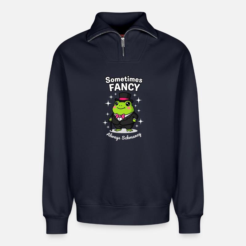 Manchmal Fancy Always Schmancy Dapper Frog - Relaxed Unisex Organic Half Zip Sweatshirt – von SPREAD - Navy