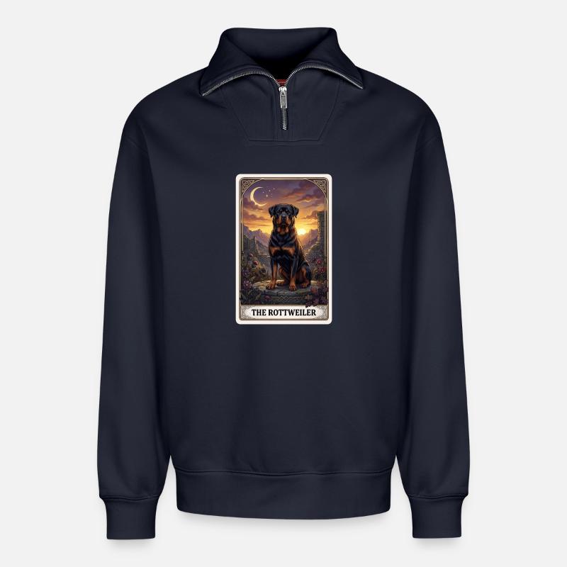 Rottweiler Mondschein Tarot - Relaxed Unisex Organic Half Zip Sweatshirt – von SPREAD - Navy
