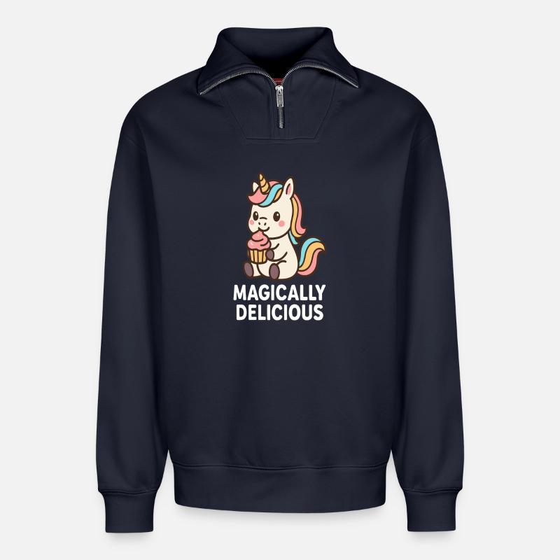 Süßer Einhorn-Kuchen Motiv - Relaxed Unisex Organic Half Zip Sweatshirt – von SPREAD - Navy
