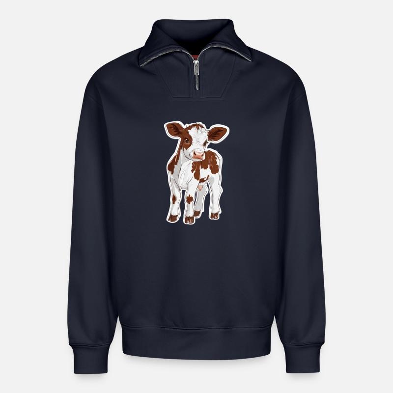 Kuh - Relaxed Unisex Organic Half Zip Sweatshirt – von SPREAD - Navy