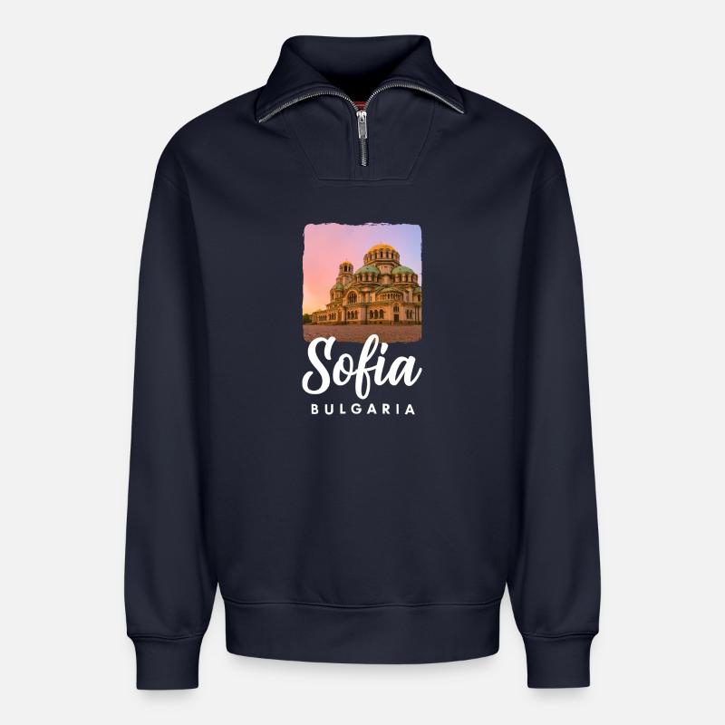 Sofia Bulgaria - Relaxed Unisex Organic Half Zip Sweatshirt – by SPREAD - navy