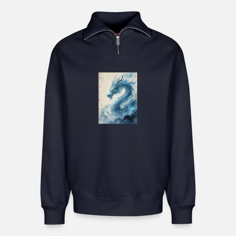 The First Wind: Blue Dragon – Revival - Relaxed Unisex Organic Half Zip Sweatshirt – by SPREAD - navy