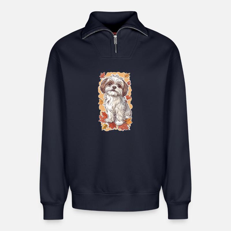 Shih Tzu Herbstblätter - Relaxed Unisex Organic Half Zip Sweatshirt – von SPREAD - Navy