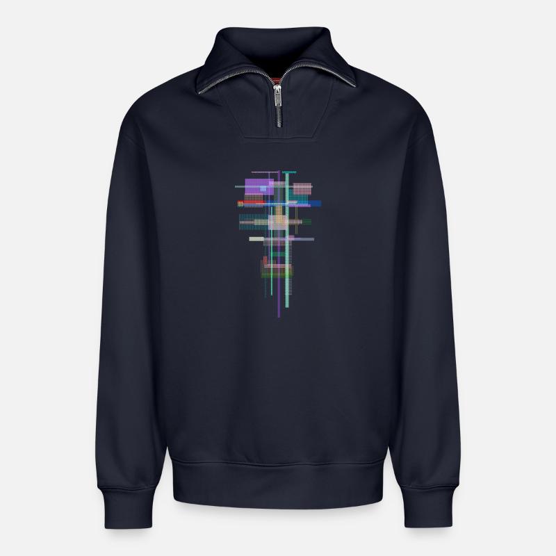 Pattern Abstract - Space Architecture - Relaxed Unisex Organic Half Zip Sweatshirt – by SPREAD - navy