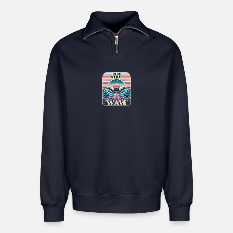 Ridethewave - Relaxed Unisex Organic Half Zip Sweatshirt – by SPREAD - navy