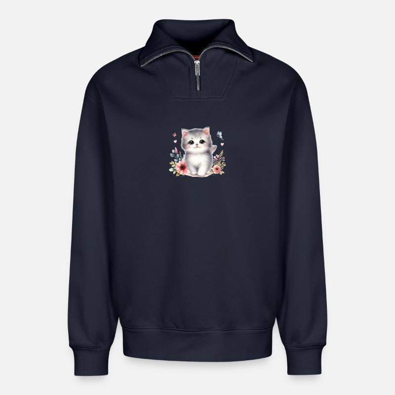 Süße Katze - Relaxed Unisex Organic Half Zip Sweatshirt – von SPREAD - Navy