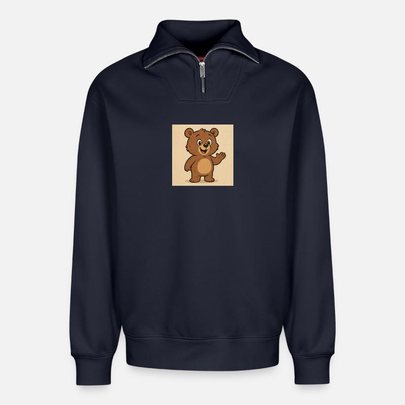 Ours mignon - Sweat unisexe décontracté en coton biologique à demi-zip – de SPREAD - bleu marine