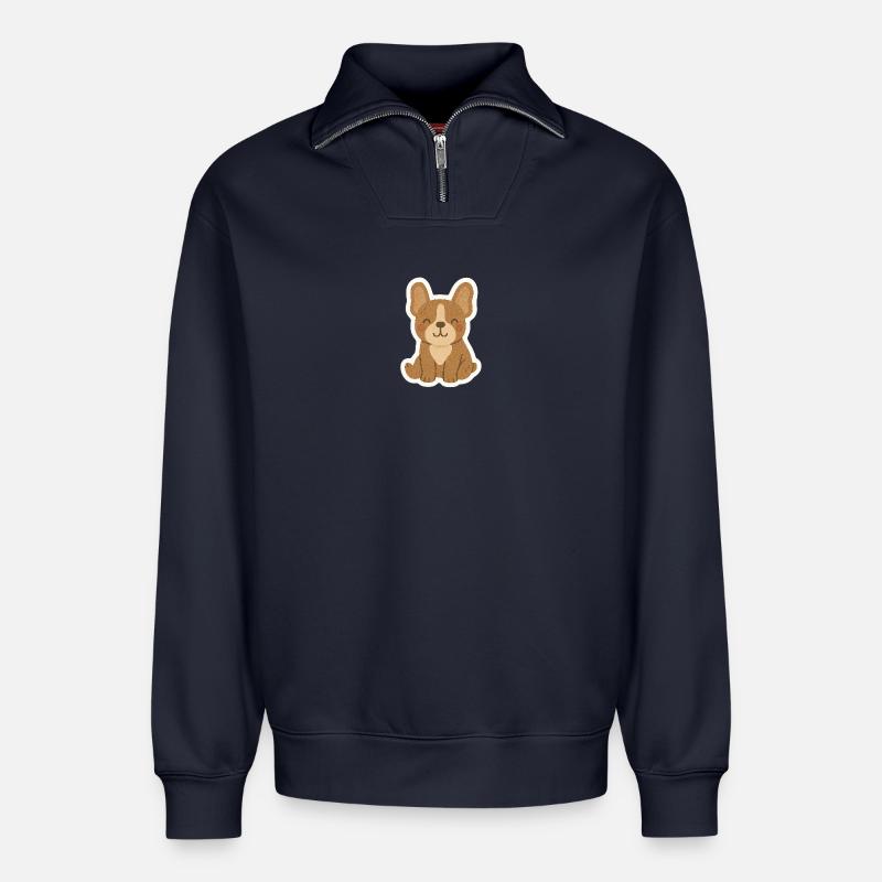 Frenchie - Relaxed Unisex Organic Half Zip Sweatshirt – von SPREAD - Navy