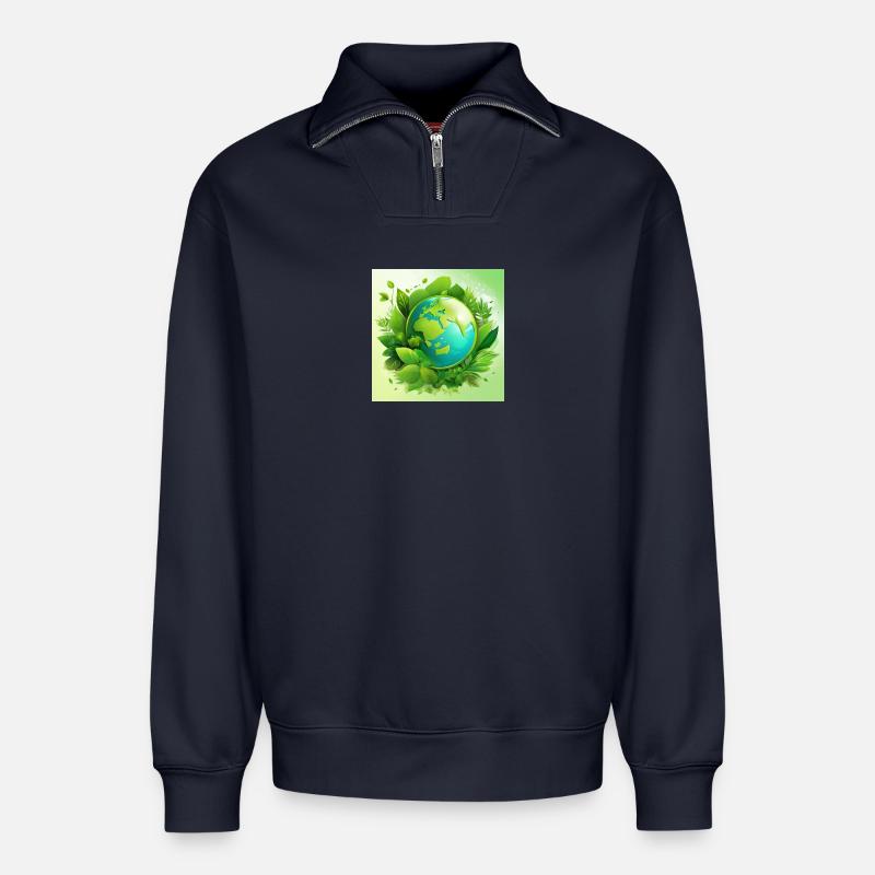 Grüner Planet - Relaxed Unisex Organic Half Zip Sweatshirt – von SPREAD - Navy