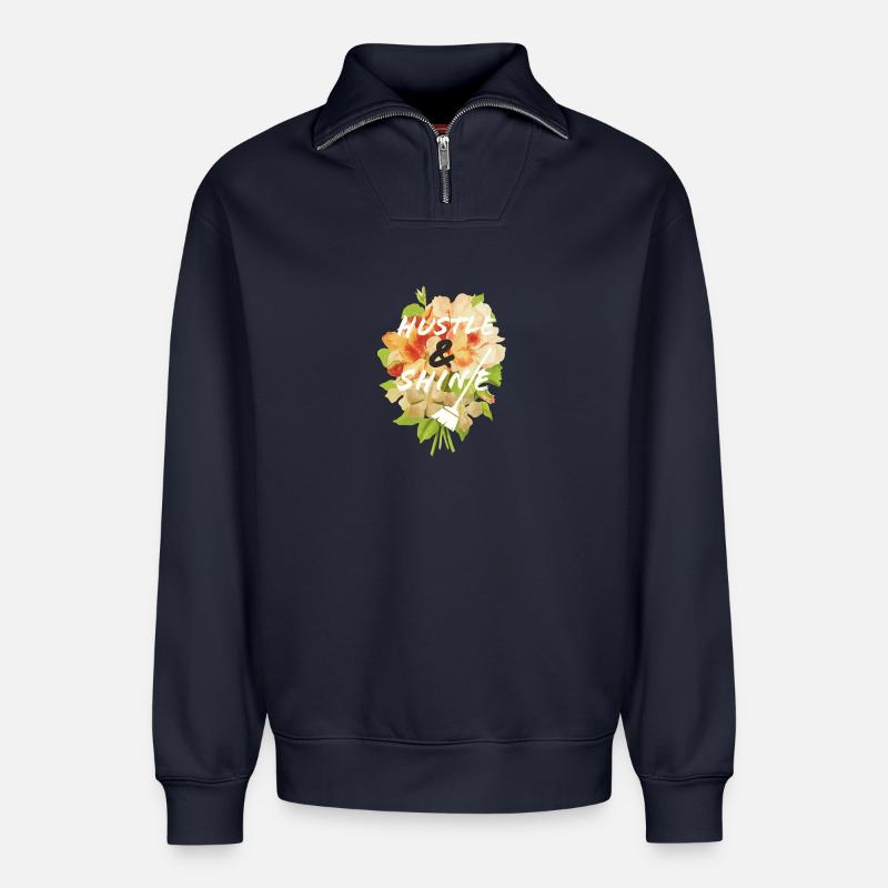 Hustle & Shine - Relaxed Unisex Organic Half Zip Sweatshirt – von SPREAD - Navy